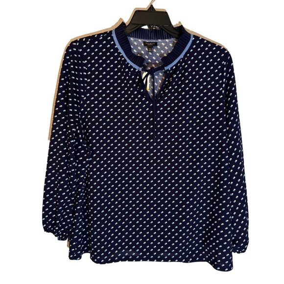 Talbots Polka Dot Blouse 2XP Plus Petite Navy/White Polyester/Spandex top blouse - Picture 1 of 12